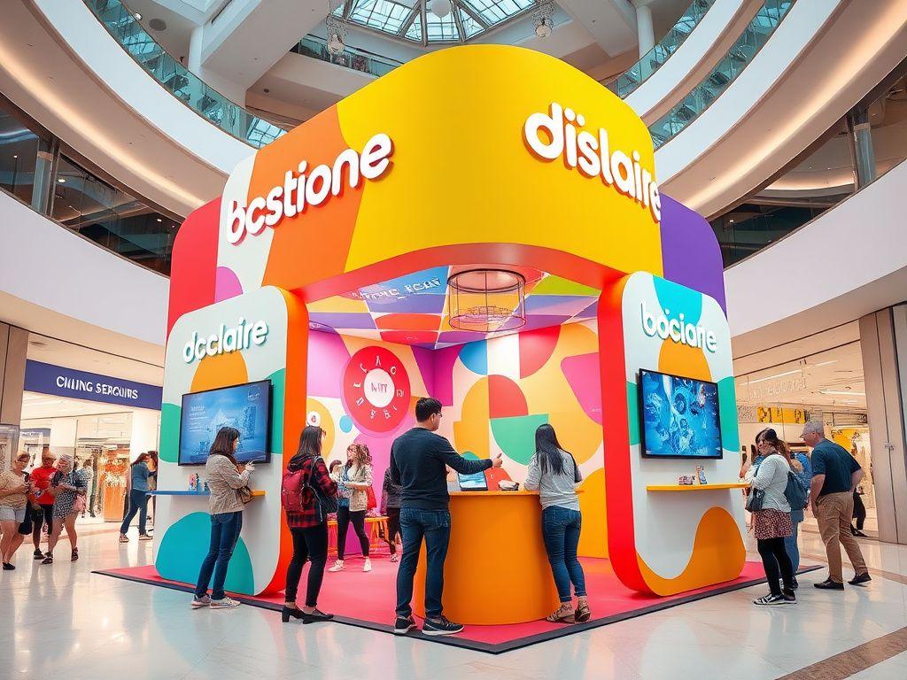 Colorful brand activation booth in a mall
