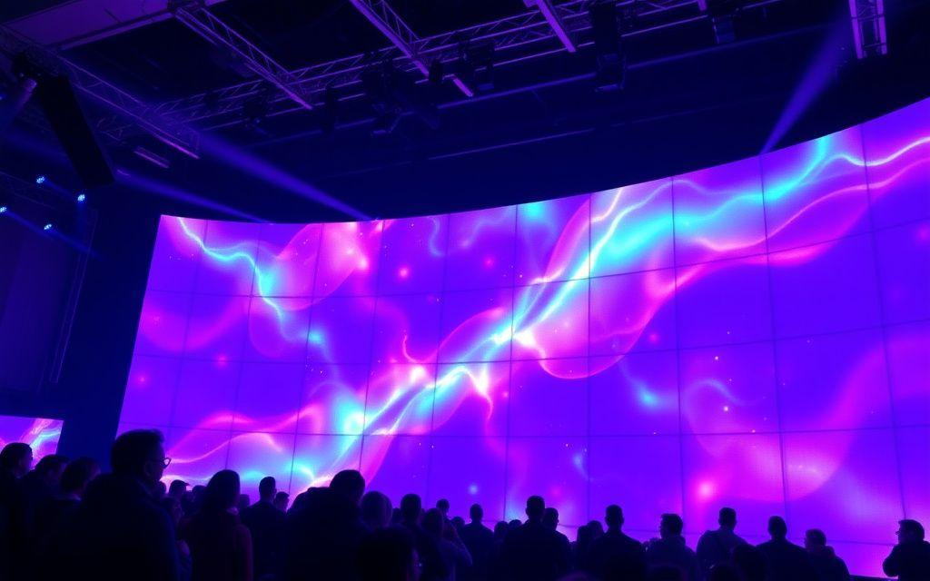 Guests watching visuals on a curved LED wall