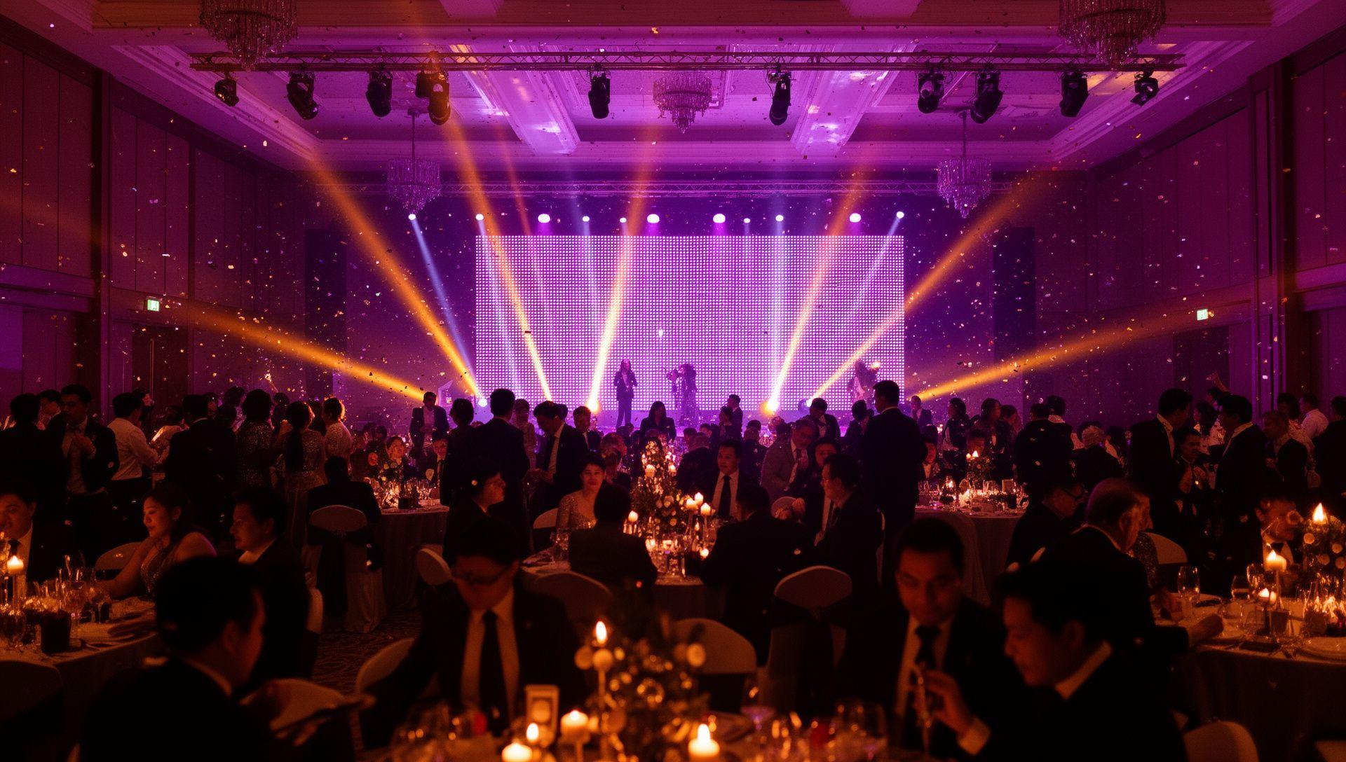 Gala event with dramatic stage lighting in a Kuala Lumpur ballroom