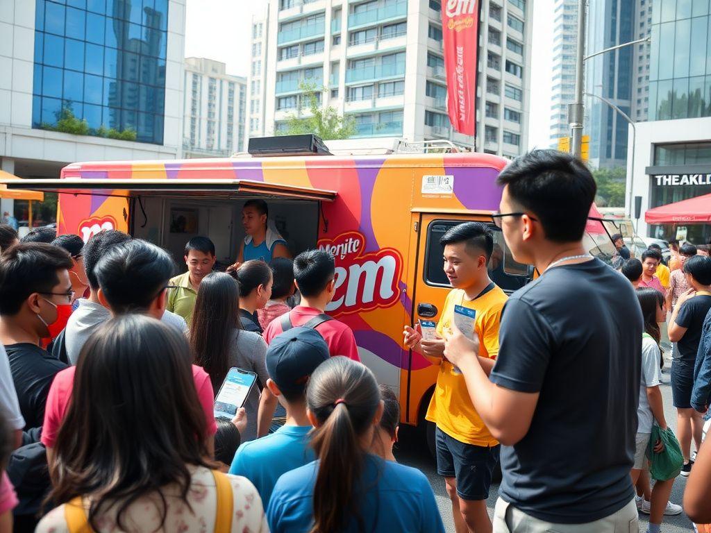 Street brand activation drawing a crowd